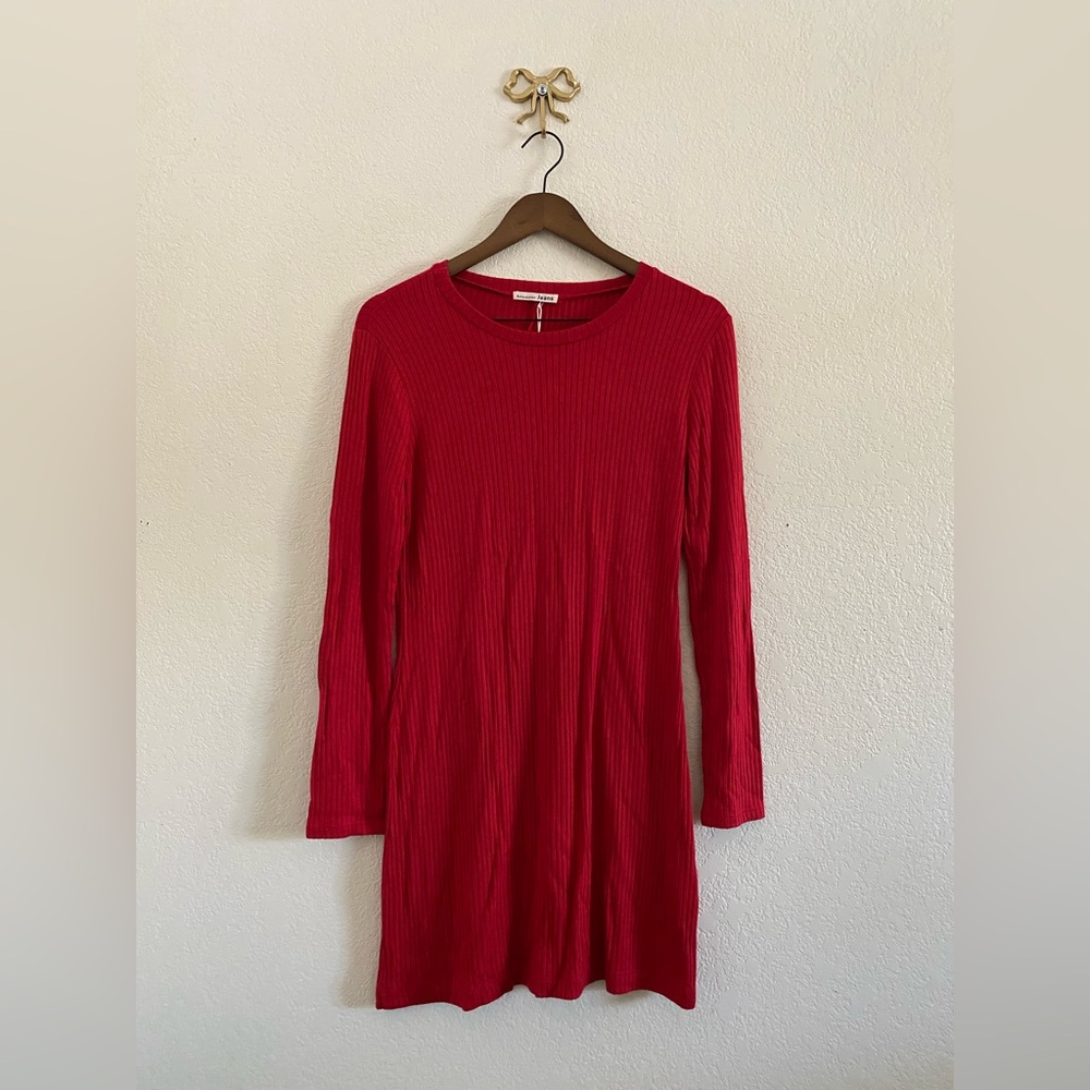 Reformation Jeanne Mini Dress Long Sleeve Ribbed Cherry Red Dress Size Medium